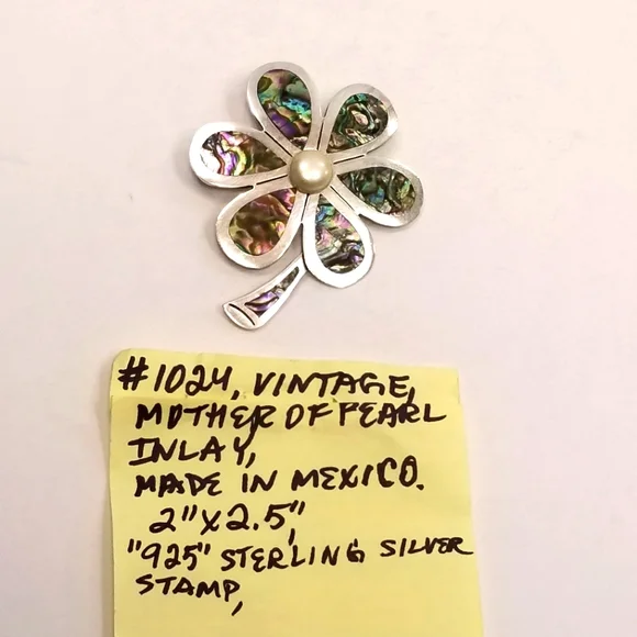 🔻REDUCED❣Los Ballesteros Vintage Silver Abalone Clover Brooch Hand Crafted Rare